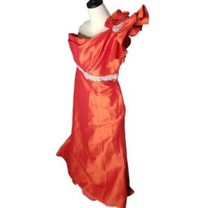 Jim Hjelm Occasions Sm Formal Silk Rheinstone Ruffle One Shoulder Mermaid Gown